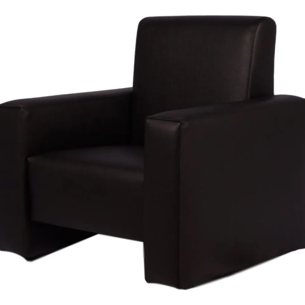 MamaLoes Jamie Zwart Leren Kinderfauteuil