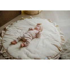 MamaLoes Soft Cotton Ruffle Ecru 90 cm Rond Boxkleed