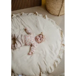 MamaLoes Soft Cotton Ruffle Ecru 90 cm Rond Boxkleed