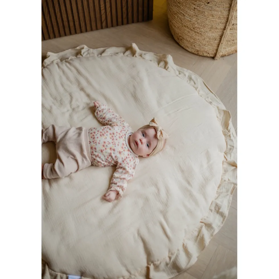 MamaLoes Soft Cotton Ruffle Ecru 90 cm Rond Boxkleed