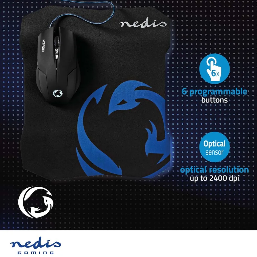 Nedis GMMP100BK gaming muis en muismat set