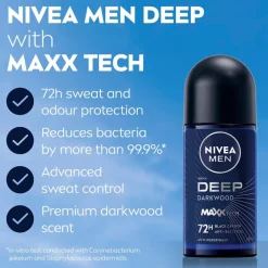 NIVEA Men Deep Black Carbon Dark Wood Antitranspirant Roller