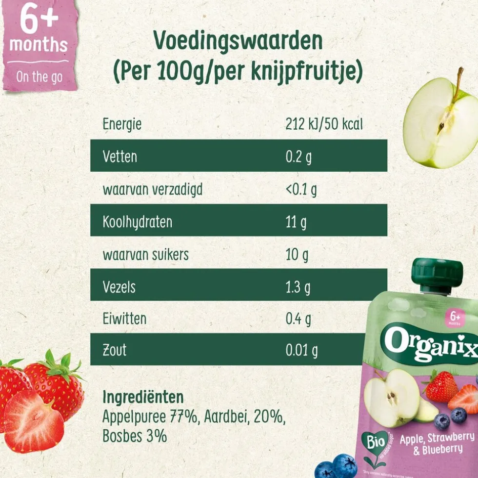 Organix 6+M Appel, Aardbei & Bosbes Knijpfruit
