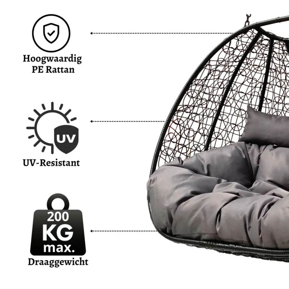 Rijoka Hangstoel Dubbel Eggy Twisted Schommelstoel Rattan 2persoons