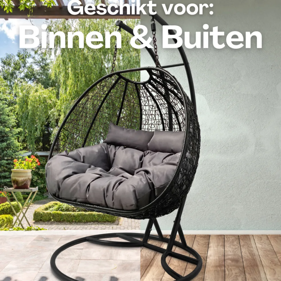 Rijoka Hangstoel Dubbel Eggy Twisted Schommelstoel Rattan 2persoons
