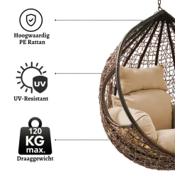 Rijoka Hangstoel Eggy Twisted Schommelstoel Rattan Lounge Tuinstoel