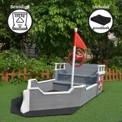 Rijoka Houten Zandbak Schip Inclusief Grondzeil Zitbank met Opbergvak