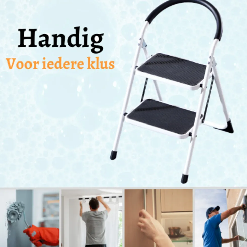Rijoka Huishoudtrap Inklapbaar 2 Treden Anti Slip Treden Sponge Handgrepen