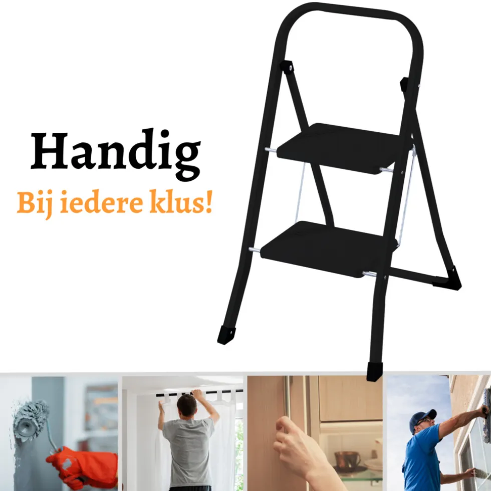 Rijoka Keukentrap Inklapbaar 2 Treden Huishoudtrap Anti slip treden