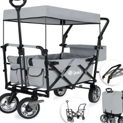 Rijoka Luxe Opvouwbare Bolderkar Bolderwagen met Dakje Draagtas Harde Bodem