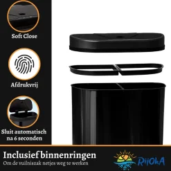 Rijoka Prullenbak Sensor Dubbel 70 Liter Recycle RVS Soft Close Vingerafdrukvrij