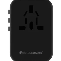 Rolling Square Travel Adapter Quick Charge Universele Wereldstekker Zwart