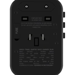 Rolling Square Travel Adapter Quick Charge Universele Wereldstekker Zwart