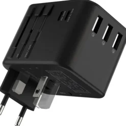 Rolling Square Travel Adapter Quick Charge Universele Wereldstekker Zwart