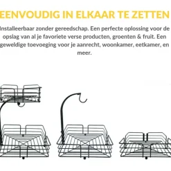SensaHome Fruitmand met Bananenhouder Vierkant 2-Laags