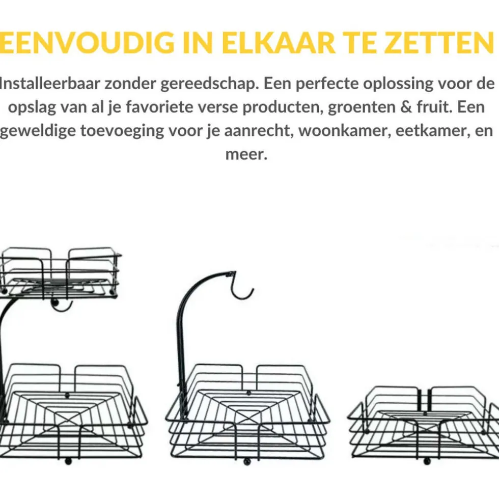 SensaHome Fruitmand met Bananenhouder Vierkant 2-Laags