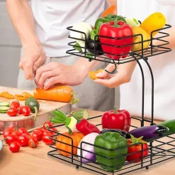 SensaHome Fruitmand met Bananenhouder Vierkant 2-Laags