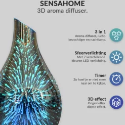 SensaHome Glazen 3D Aroma Diffuser Nachtlamp Luchtbevochtiger met LED Verlichting
