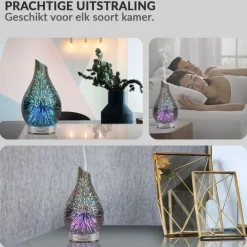SensaHome Glazen 3D Aroma Diffuser Nachtlamp Luchtbevochtiger met LED Verlichting