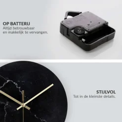 SensaHome Glazen Wandklok 30cm Minimalistische Marmeren Design met Stille uurwerk