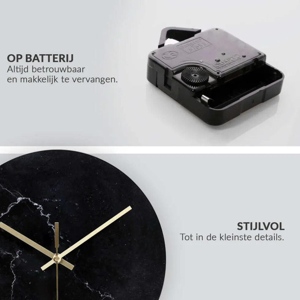 SensaHome Glazen Wandklok 30cm Minimalistische Marmeren Design met Stille uurwerk