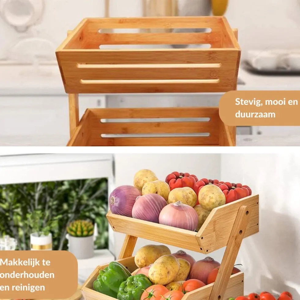 SensaHome Luxe Bamboehouten Fruitkist Rechthoek 2-Laags