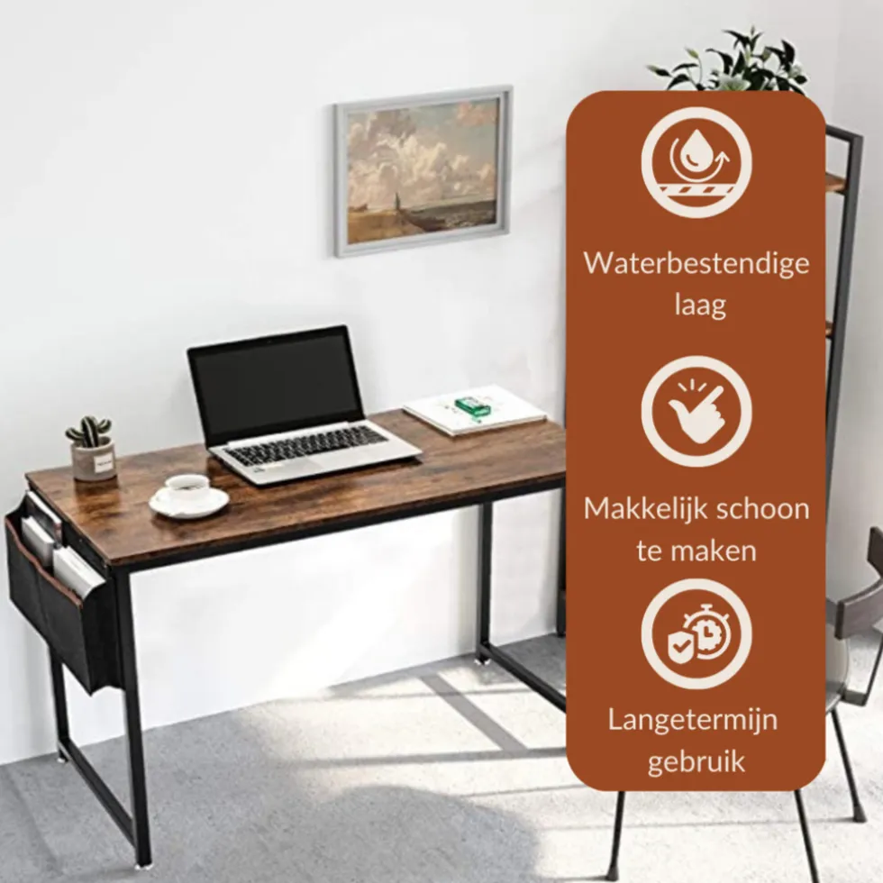 SensaHome Retro Schrijftafel Bureau Computertafel met Metalen Frame