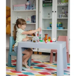 Teggi Grey/Old Rose/Turquoise Multifun 3-in-1 Tafel met Twee Stoeltjes
