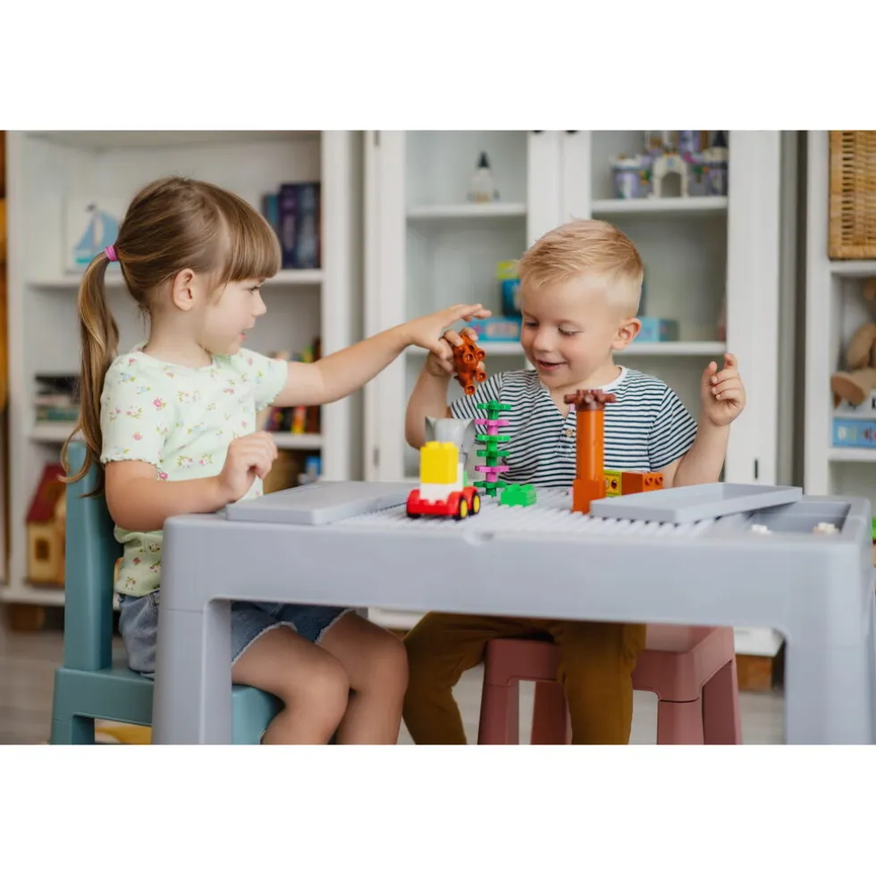 Teggi Grey/Old Rose/Turquoise Multifun 3-in-1 Tafel met Twee Stoeltjes