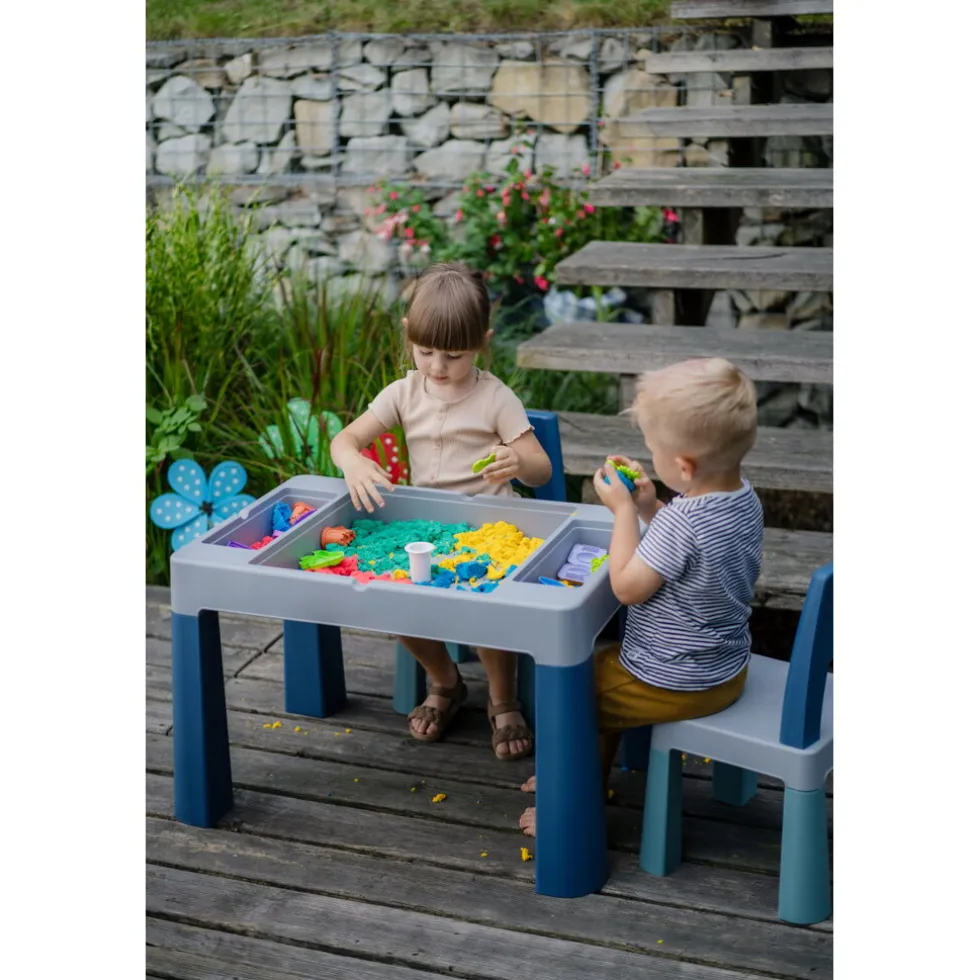 Teggi Turquoise/Navy/Grey Multifun 3-in-1 Tafel met Twee Stoeltjes