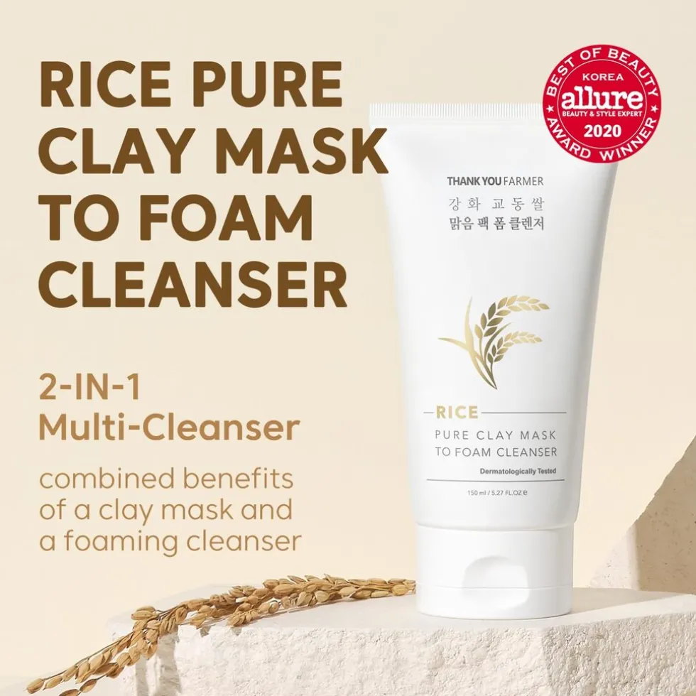 THANK YOU FARMER Rice Pure Clay Mask to Foam Cleanser