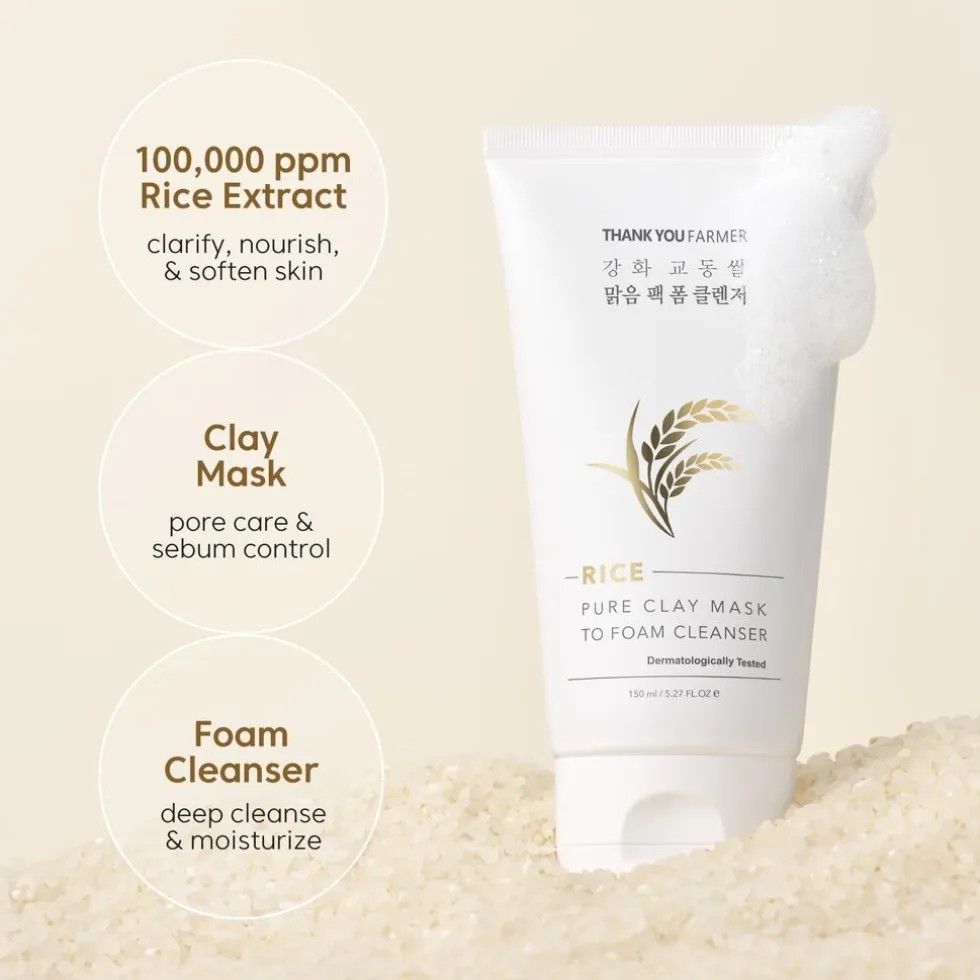 THANK YOU FARMER Rice Pure Clay Mask to Foam Cleanser