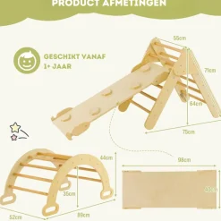 Trendmix 3 in 1 Houten Klimset met Glijbaan Klimdriehoek en Klimboog
