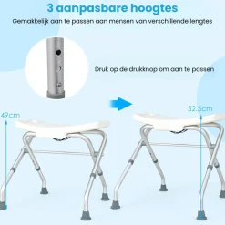 Trendmix lichtgewicht opklapbare douchekruk verstelbaar in 3 hoogtes met handgrepen