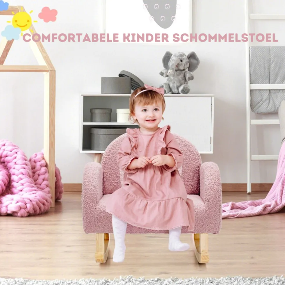 Trendmix Schommelstoel Kinderen Teddy Stof Regenboog Schommelzitje