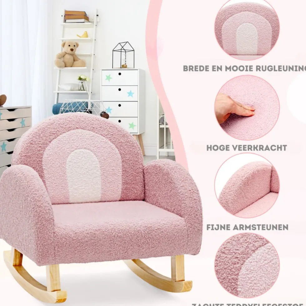 Trendmix Schommelstoel Kinderen Teddy Stof Regenboog Schommelzitje