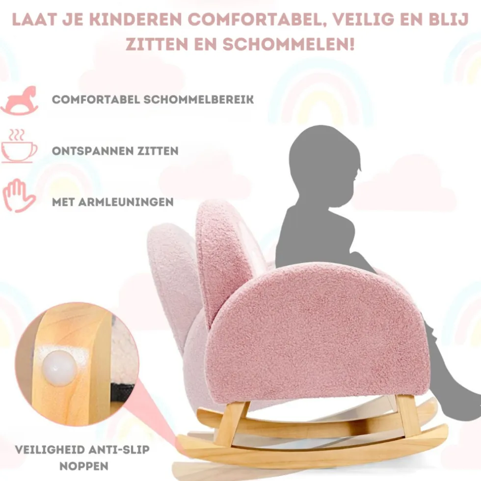 Trendmix Schommelstoel Kinderen Teddy Stof Regenboog Schommelzitje