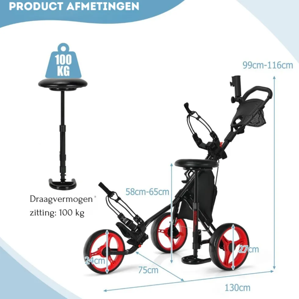 Trendmix Verstelbare Lichtgewicht Golf trolley Met 3 Wielen