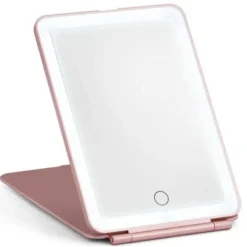 UNIQ Opvouwbare LED Make‑upspiegel (USB oplaadbaar) – Reisspiegel met 3 Lichtstanden, Roze